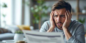 Huolestunut henkilö lainahakemuksen äärellä.